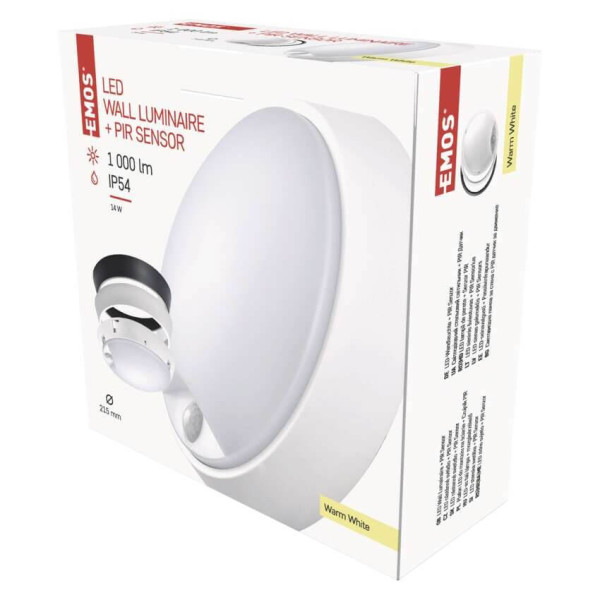 Emos LED Wandleuchte Zuri 14W warmweiss 3000K Bewegungsmelder IP54 Schwarz Weiß Ø21,5cm ZM3131