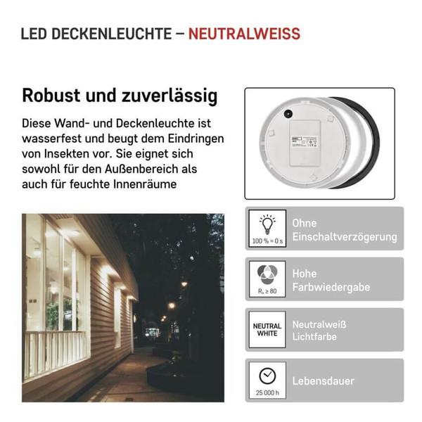 Emos LED Wandleuchte Zuri 14W neutralweiss 4000K IP54 Schwarz Weiß Ø21,5cm ZM3230
