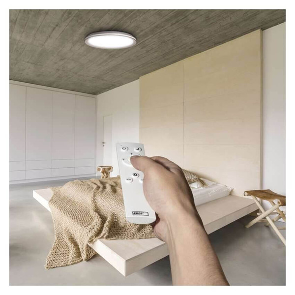 Emos LED Deckenleuchte Sabi 45W CCT warm-/tageslichtweiss 2700K/6500K dimmbar Fernbedienung Weiß Stahl 50cm ZM5112