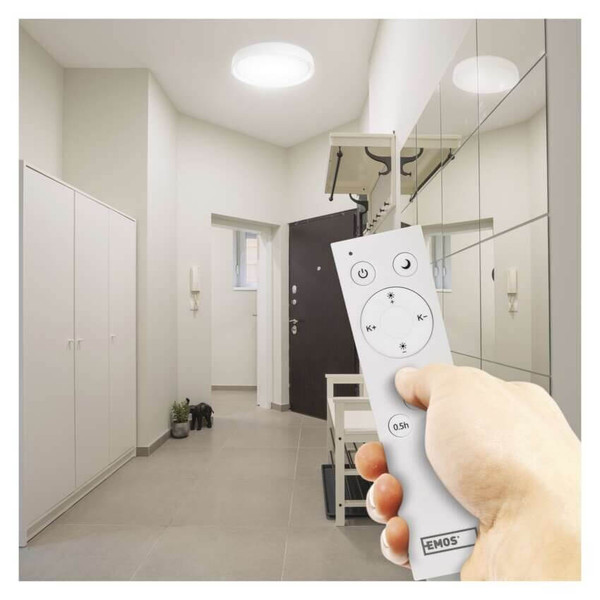 Emos LED Deckenleuchte Ilvi 30W CCT warm-/tageslichtweiss 2700K/6500K dimmbar Fernbedienung Weiß Stahl Ø40cm ZM5168