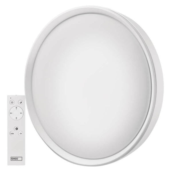 Emos LED Deckenleuchte Ilvi 45W CCT warm-/tageslichtweiss 2700K/6500K dimmbar Fernbedienung Weiß Stahl Ø50cm ZM5169