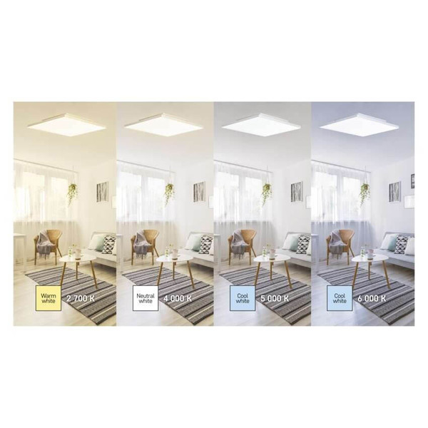 Emos LED Deckenleuchte Rivi 25W CCT warm-/tageslichtweiss 2700K/6000K dimmbar Fernbedienung Weiß Aluminium 29,5x59,5cm ZM5172