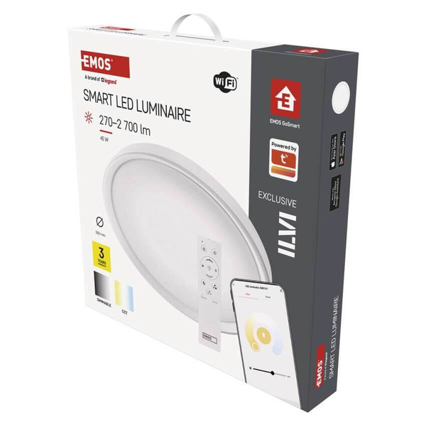Emos LED Deckenleuchte GoSmart 45W CCT warm-/tageslichtweiss 2700K/6500K dimmbar Fernbedienung WiFi Weiß Stahl Ø50cm ZM5192
