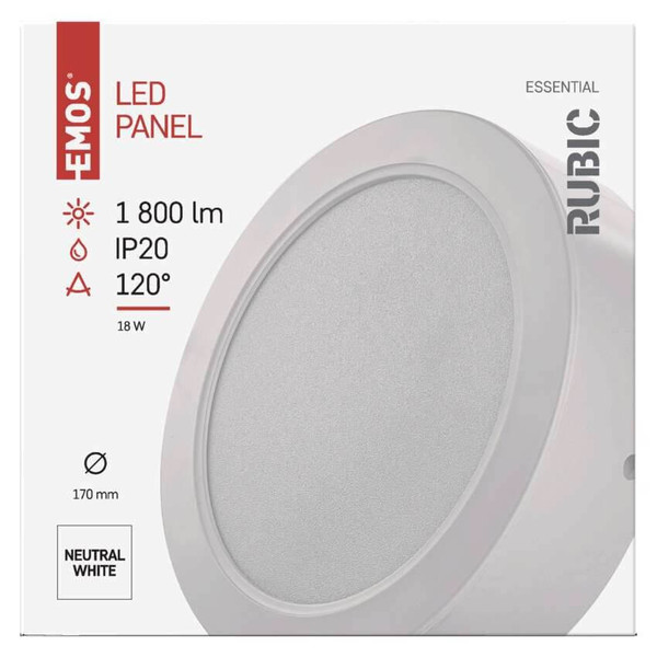 Emos LED Panel Rubic 18W neutralweiss 4000K Weiß Ø17cm ZM5442