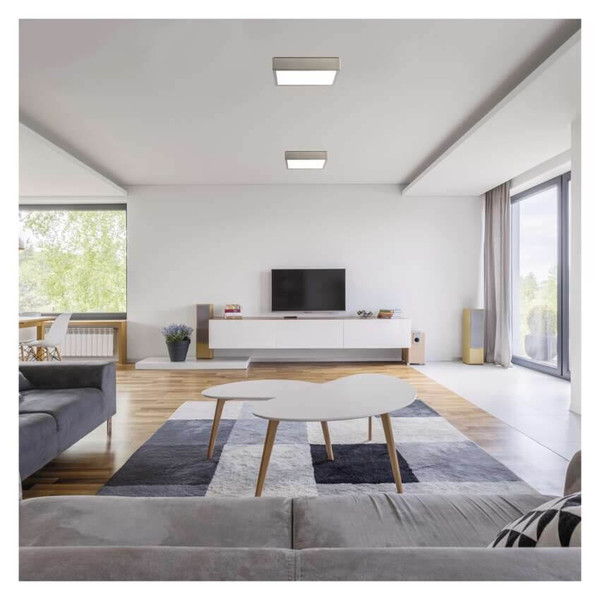 Emos LED Anbauleuchte, Deckenleuchte Nexxo 21W CCT warm-/neutralweiss 3000K/3500K/4000K Nickel poliert Stahl 22,5x22,5cm ZM6243