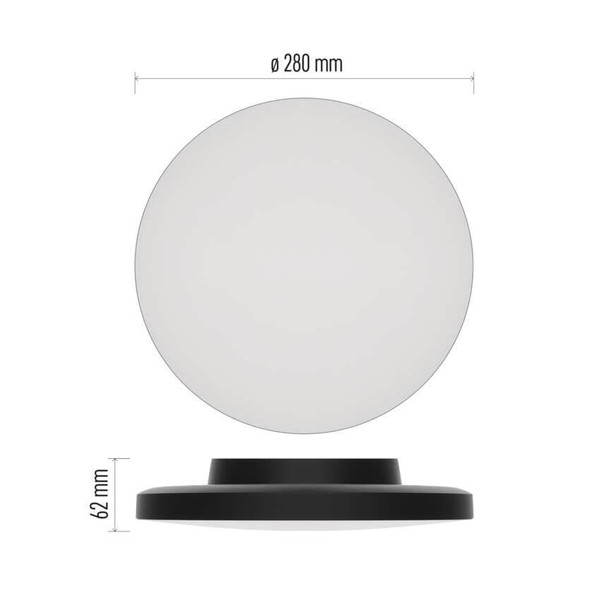 Emos LED Anbauleuchte, Deckenleuchte Dioni 15W CCT warm-/neutral-/tageslichtweiss 3000K/4000K/5700K IP55 Schwarz Ø28cm ZM7153