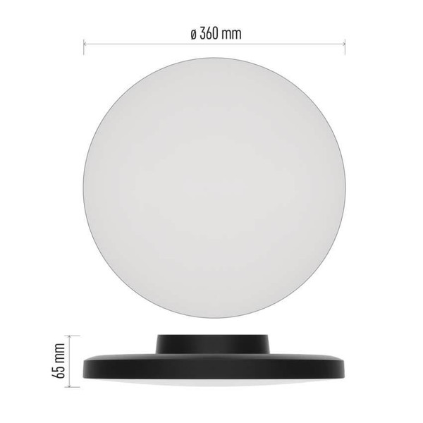 Emos LED Anbauleuchte, Deckenleuchte Dioni 18W CCT warm-/neutral-/tageslichtweiss 3000K/4000K/5700K IP55 Schwarz Ø36cm ZM7154