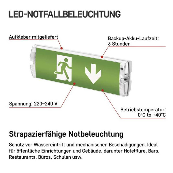 Emos LED Notleuchte Nessi 3W tageslichtweiss 6500K Akku IP65 Weiß 35x11cm ZN1110