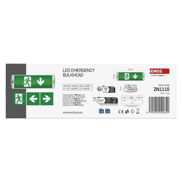 Emos LED Notleuchte Nessi 3W tageslichtweiss 6500K Akku IP65 Weiß 35x11cm ZN1110
