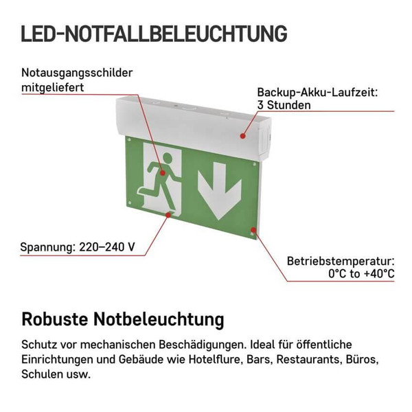 Emos LED Notleuchte Cessi 3W neutralweiss 5000K Akku Weiß 31,5x22cm ZN1210