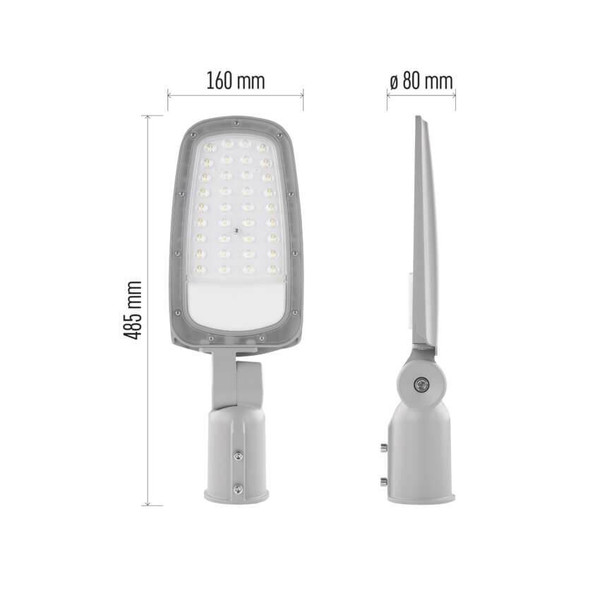 Emos LED Straßenleuchte Solis 30W warmweiss 3000K IP65 Grau Aluminium 41x15cm ZO0303