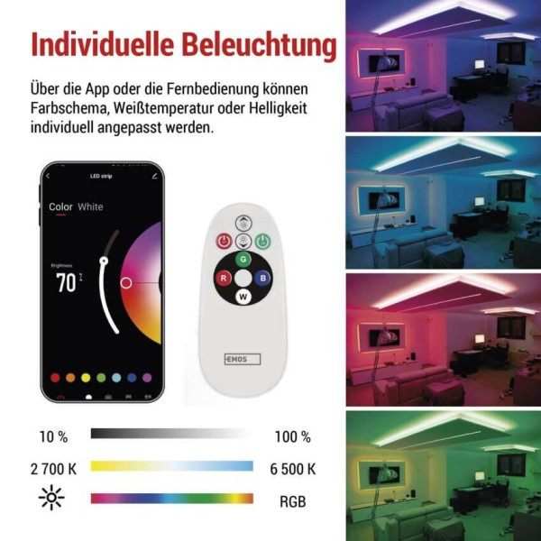 Emos LED Streifen RGB 11W CCT warm-/tageslichtweiss 2700K/6500K WiFi 200cm ZPW218R