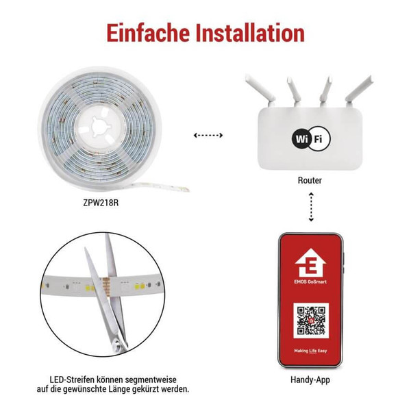 Emos LED Streifen RGB 11W CCT warm-/tageslichtweiss 2700K/6500K WiFi 200cm ZPW218R