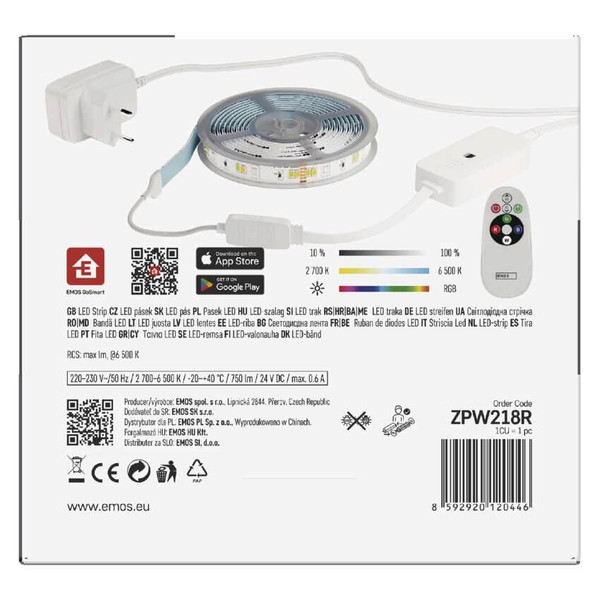Emos LED Streifen RGB 11W CCT warm-/tageslichtweiss 2700K/6500K WiFi 200cm ZPW218R