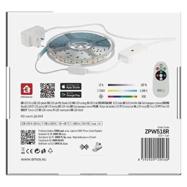 Emos LED Streifen RGB 21W CCT warm-/tageslichtweiss 2700K/6500K WiFi 5m ZPW518R