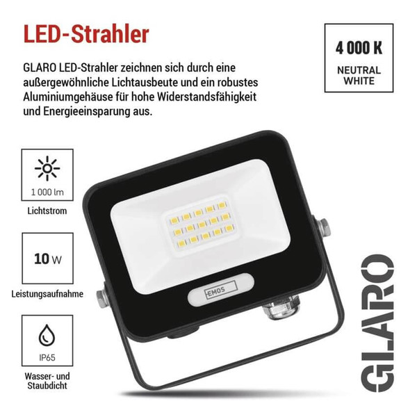 Emos LED Fluter Glaro 10W neutralweiss 4000K IP65 Schwarz Aluminium ZS2214B