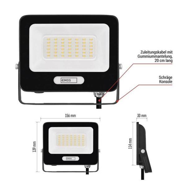 Emos LED Fluter Glaro 30W neutralweiss 4000K IP65 Schwarz Aluminium 16x14cm ZS2234B