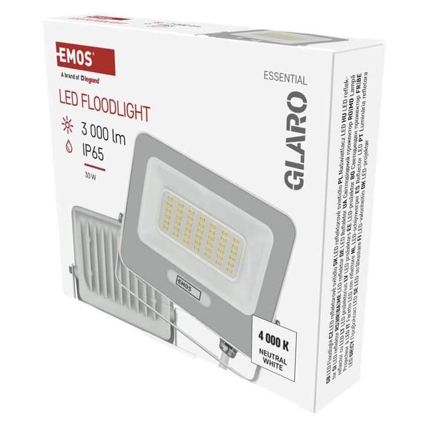 Emos LED Fluter Glaro 30W neutralweiss 4000K IP65 Weiß Aluminium 16x14cm ZS2234W
