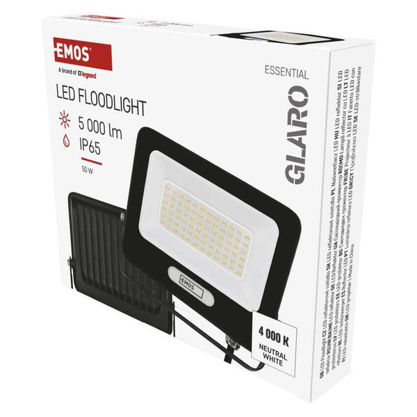 Emos LED Fluter Glaro 50W neutralweiss 4000K IP65 Schwarz Aluminium 19x16,5cm ZS2244B