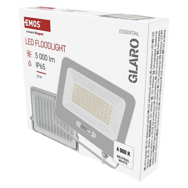 Emos LED Fluter Glaro 50W neutralweiss 4000K IP65 Weiß Aluminium 19x16,5cm ZS2244W