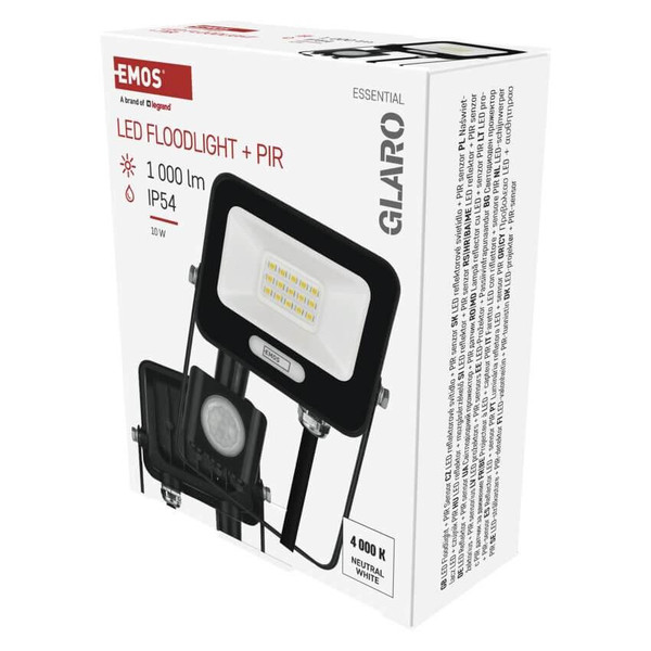 Emos LED Fluter mit Bewegungsmelder Glaro 10W neutralweiss 4000K IP54 Schwarz Aluminium 10,5x13cm ZS2314B