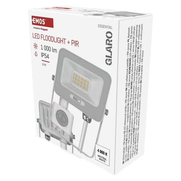 Emos LED Fluter mit Bewegungsmelder Glaro 10W neutralweiss 4000K IP54 Weiß Aluminium 10,5x13cm ZS2314W
