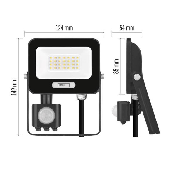 Emos LED Fluter mit Bewegungsmelder Glaro 20W neutralweiss 4000K IP54 Schwarz Aluminium 12x15cm ZS2324B