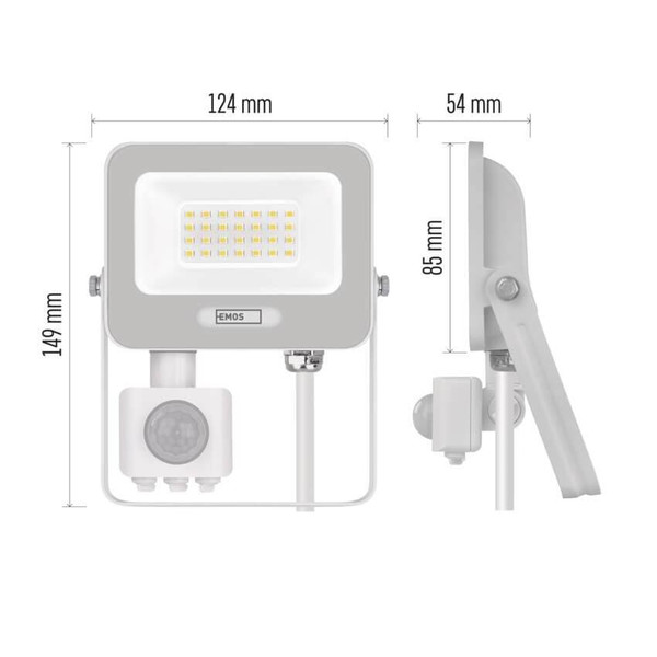 Emos LED Fluter mit Bewegungsmelder Glaro 20W neutralweiss 4000K IP54 Weiß Aluminium 12x15cm ZS2324W