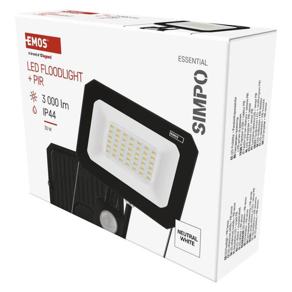 Emos LED Fluter mit Bewegungsmelder Simpo 30W neutralweiss 4000K IP44 Schwarz Aluminium 14x17,5cm ZS2333