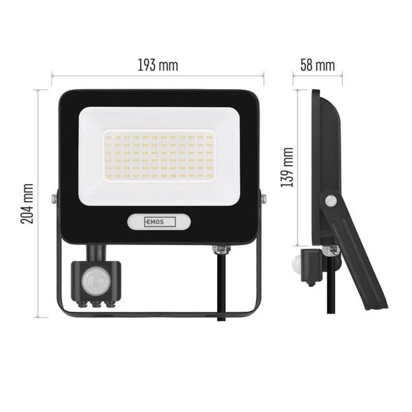Emos LED Fluter mit Bewegungsmelder Glaro 50W neutralweiss 4000K IP54 Schwarz Aluminium 19x20cm ZS2344B