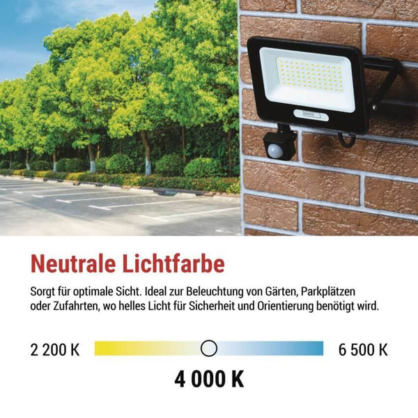 Emos LED Fluter mit Bewegungsmelder Glaro 50W neutralweiss 4000K IP54 Schwarz Aluminium 19x20cm ZS2344B