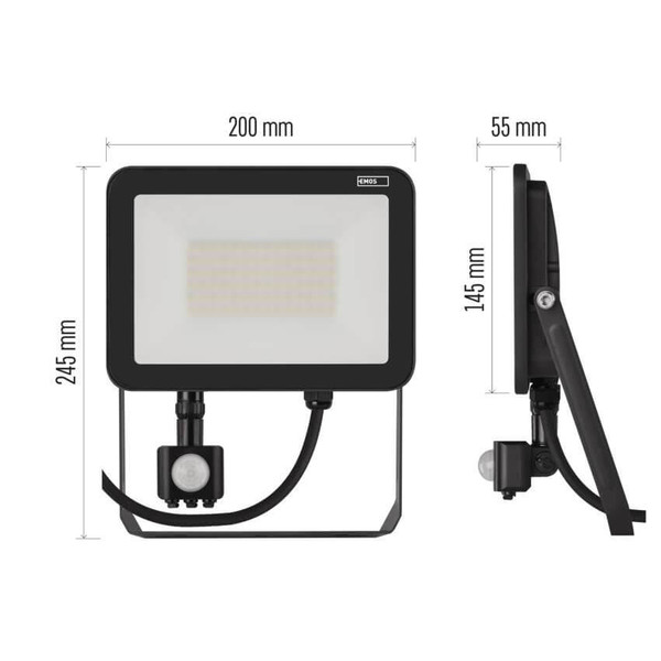 Emos LED Fluter mit Bewegungsmelder Inovo 50W neutralweiss 4000K IP65 Anthrazit Aluminium 20x14,5cm ZS2742