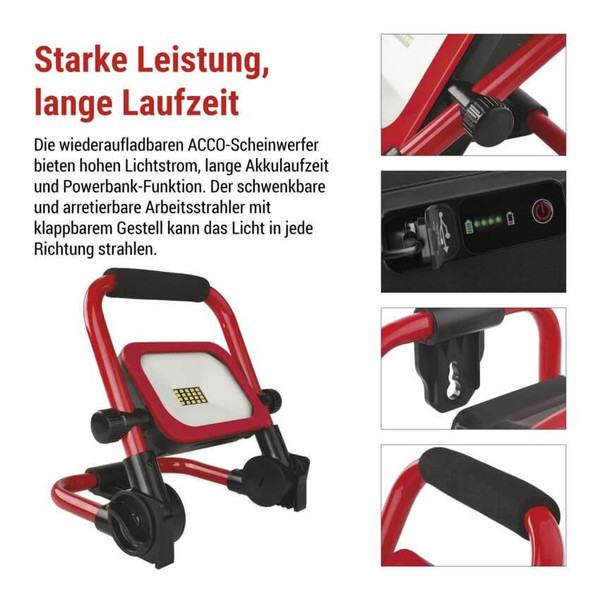 Emos LED Fluter Acco 20W tageslichtweiss 6500K Akku IP54 Rot Schwarz Aluminium 21x18cm ZS2813