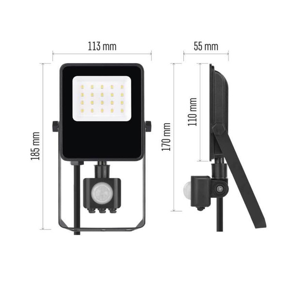 Emos LED Fluter mit Bewegungsmelder Visio 10W neutralweiss 4000K IP54 Schwarz Aluminium 11x18,5cm ZS2913