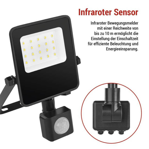 Emos LED Fluter mit Bewegungsmelder Visio 10W neutralweiss 4000K IP54 Schwarz Aluminium 11x18,5cm ZS2913
