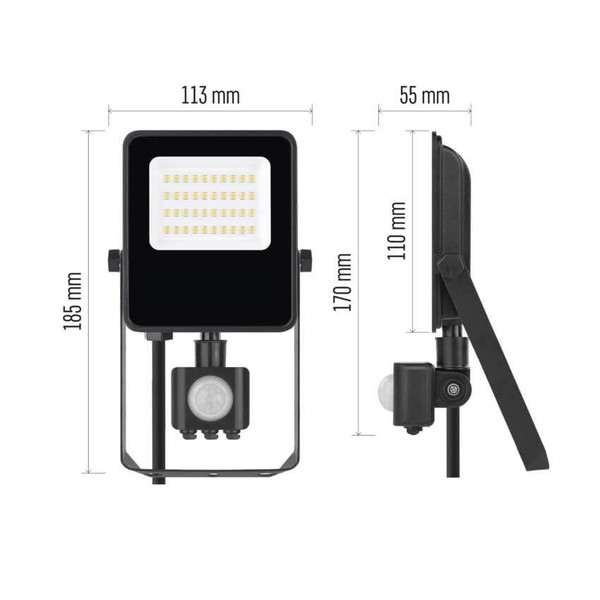 Emos LED Fluter mit Bewegungsmelder Visio 20W neutralweiss 4000K IP54 Schwarz Aluminium 18,5x11cm ZS2923