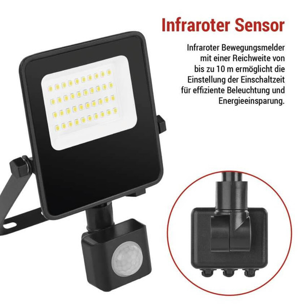 Emos LED Fluter mit Bewegungsmelder Visio 20W neutralweiss 4000K IP54 Schwarz Aluminium 18,5x11cm ZS2923