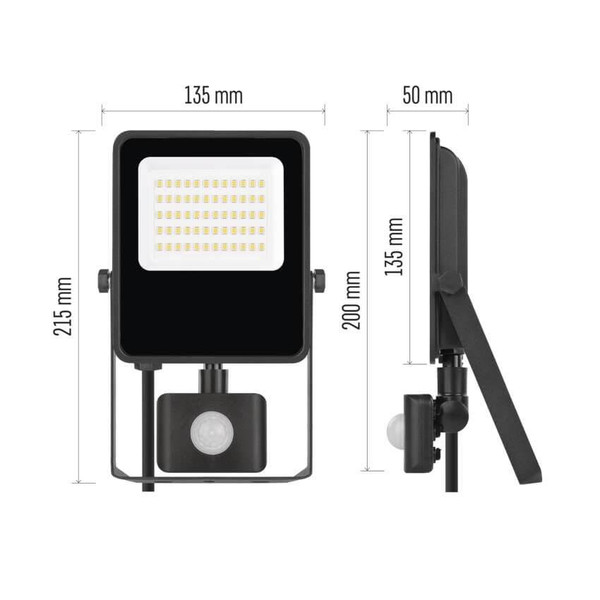 Emos LED Fluter mit Bewegungsmelder Visio 30W neutralweiss 4000K IP54 Schwarz Aluminium 21,5x13,5cm ZS2933