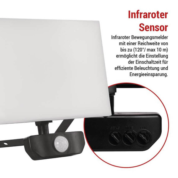 Emos LED Fluter mit Bewegungsmelder Tambo 50W neutralweiss 4000K IP54 Schwarz Aluminium 21x22cm ZS2942