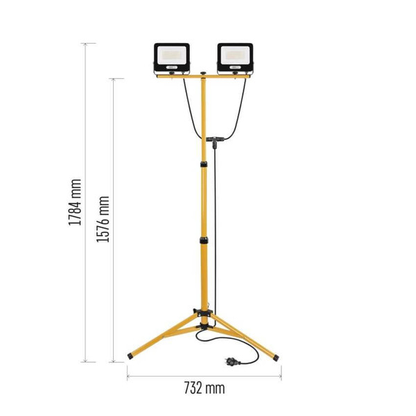 Emos LED Fluter Set mit Stativ Glaro 2x 100W neutralweiss 4000K IP65 Schwarz Gelb Aluminium 73x63cm ZS3215.2