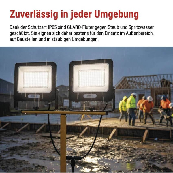 Emos LED Fluter Set mit Stativ Glaro 2x 100W neutralweiss 4000K IP65 Schwarz Gelb Aluminium 73x63cm ZS3215.2