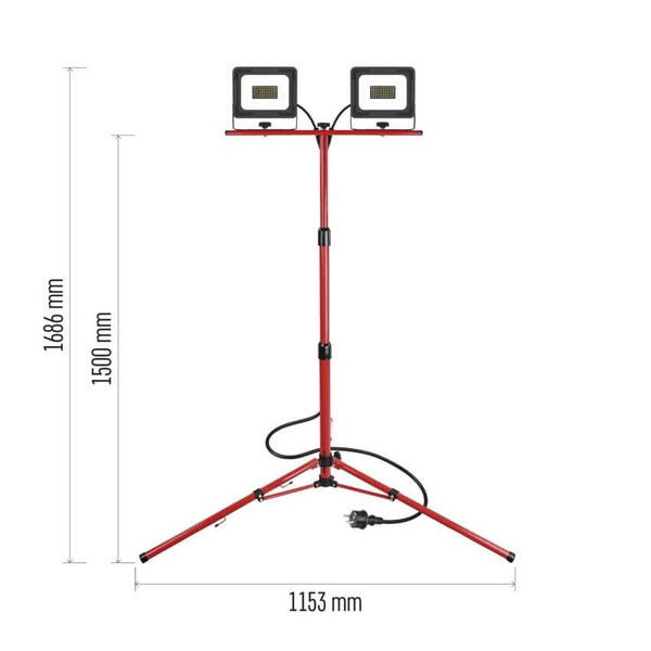 Emos LED Fluter Set mit Stativ Elion 2x 30W neutralweiss 4000K IP65 Rot Schwarz Aluminium 115x107,5cm ZS3333.2