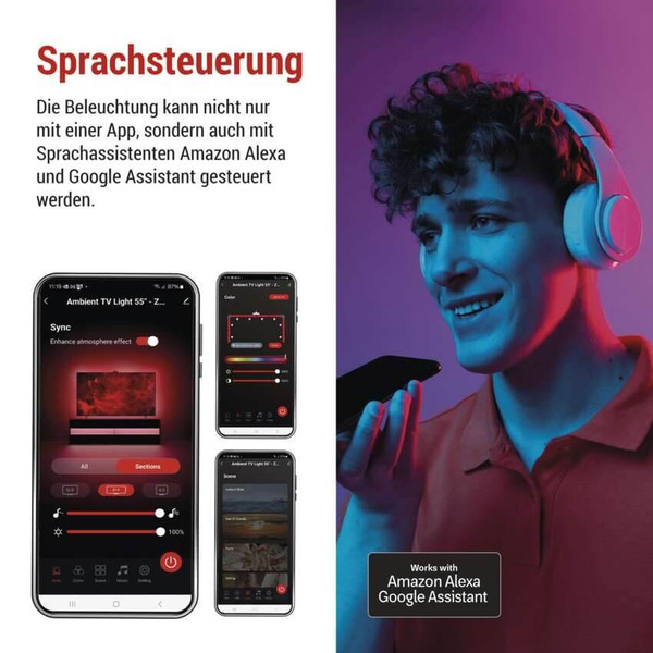 Emos LED TV-Hintergrundbeleuchtung Ambient RGB für 55 Zoll 24W WiFi Schwarz Weiß ZTV55