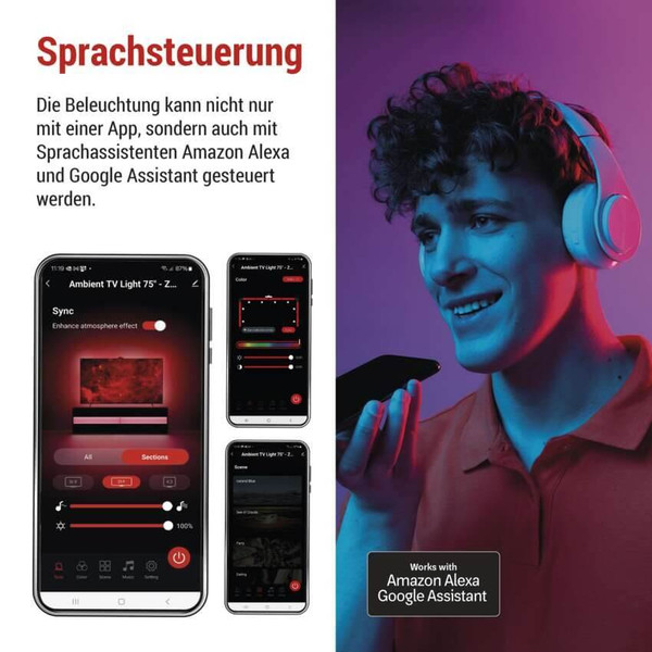 Emos LED TV-Hintergrundbeleuchtung GoSmart Ambient RGB für 75 Zoll 24W WiFi Schwarz Weiß ZTV75