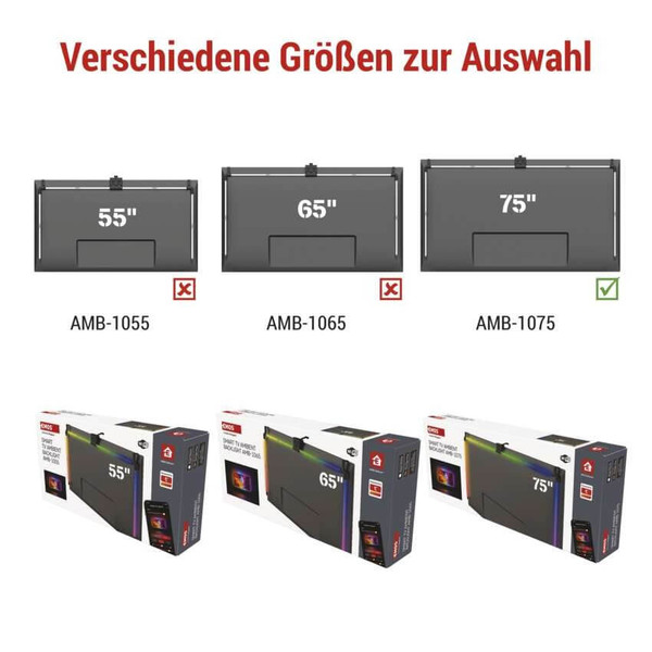 Emos LED TV-Hintergrundbeleuchtung GoSmart Ambient RGB für 75 Zoll 24W WiFi Schwarz Weiß ZTV75