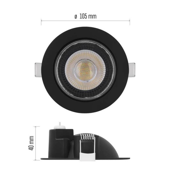 Emos LED Einbaustrahler Geri 6,5W CCT warm-/neutral-/tageslichtweiss 2700K/4000K/6500K dimmbar Schwarz Aluminium Ø10,5cm ZV1161