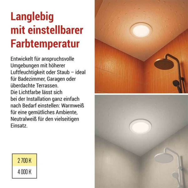 Emos LED Einbaustrahler 4,5W CCT warm-/neutralweiss 2700K/4000K IP65 Weiß Ø8,5cm ZV1163