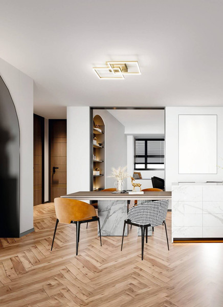 Fabas Luce LED Deckenleuchte Bard 52W dimmbar Smartluce 3000K warmweiss Gold edelmatt Alu 65x65cm