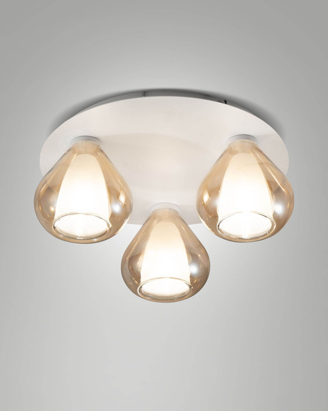 Fabas Luce Deckenleuchte Lila E14 3-flammig Amber Metall Glas Ø40cm