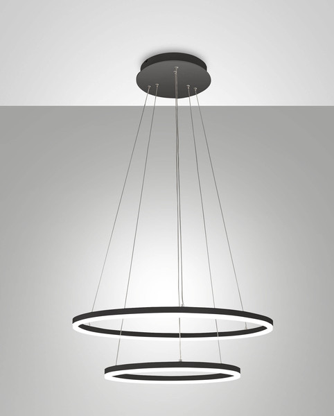 Fabas Luce LED Pendelleuchte Giotto 52W dimmbar Smartluce IP40 3000K warmweiss Schwarz Metall Ø60cm